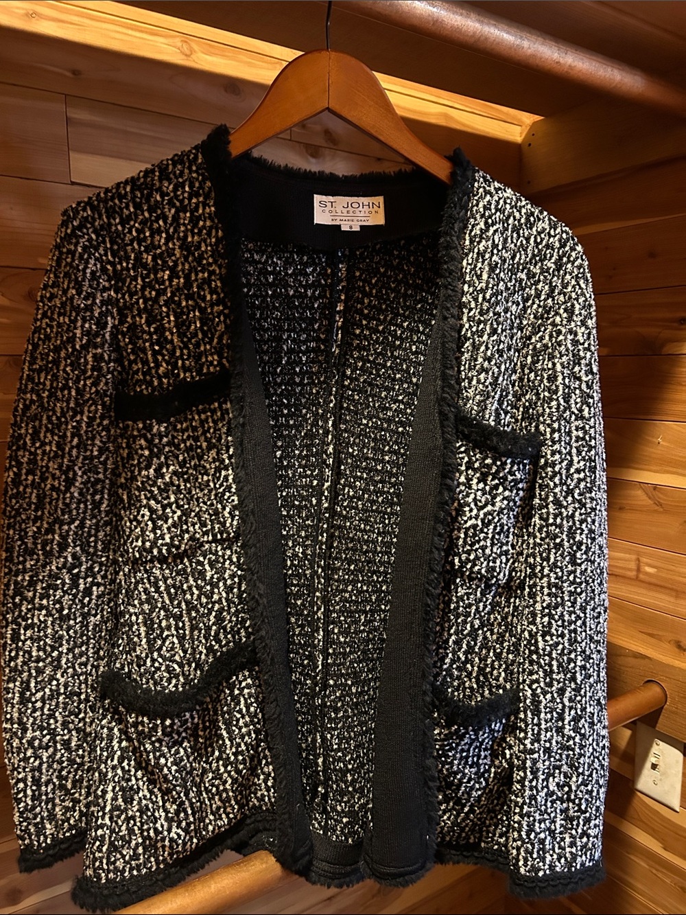 St. John Black and White Tweed Open-Front Blazer